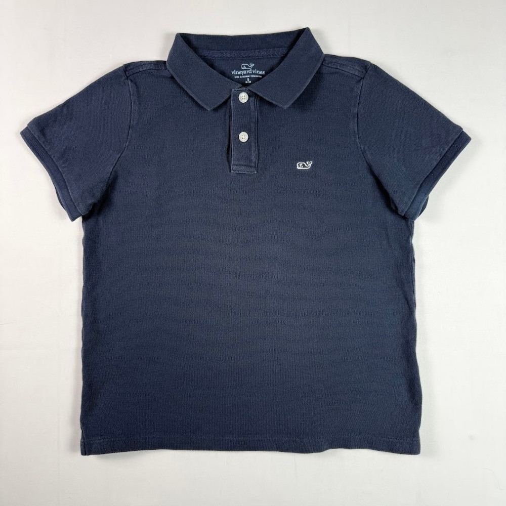 Vineyard Vines Boys Navy Blue Short Sleeve Cotton Pique Polo Shirt Size S 8-10